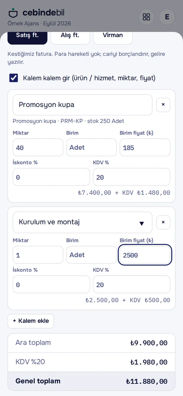 Kalemli satış faturası